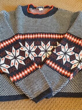 In Charge Navy and Orange Trim Nordic-Style Knit Sweater
